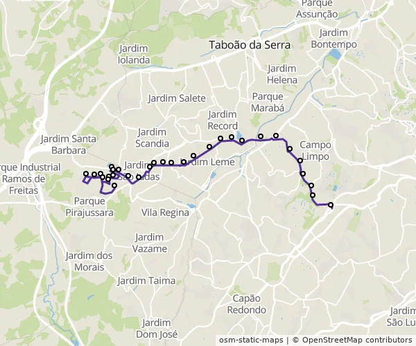 Mapa do itinerário da linha