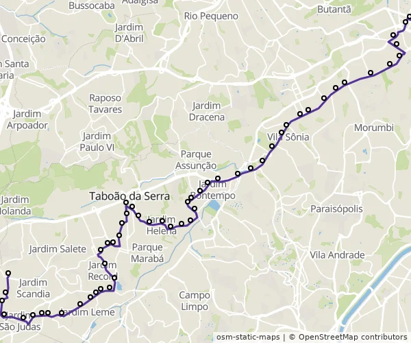 Mapa do itinerário da linha