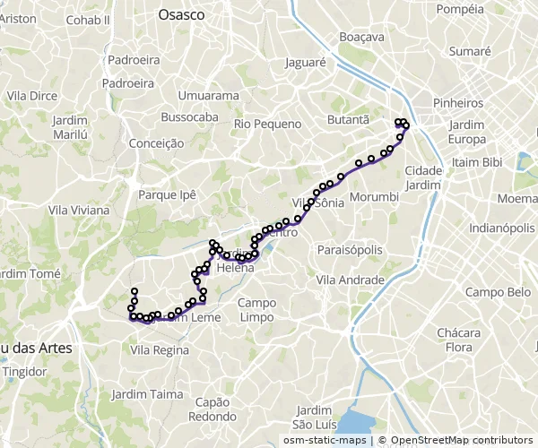 Mapa do itinerário da linha