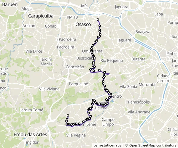 Mapa do itinerário da linha