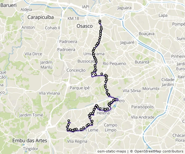 Mapa do itinerário da linha