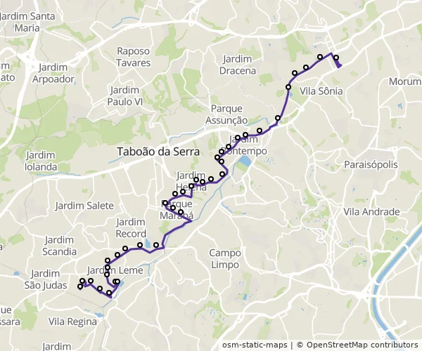 Mapa do itinerário da linha