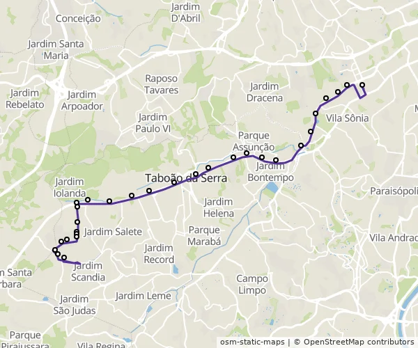 Mapa do itinerário da linha