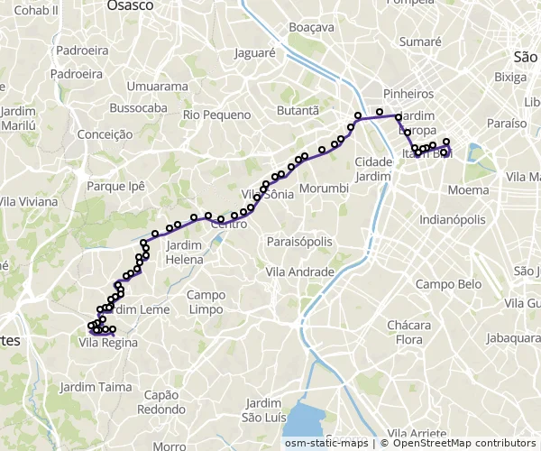 Mapa do itinerário da linha
