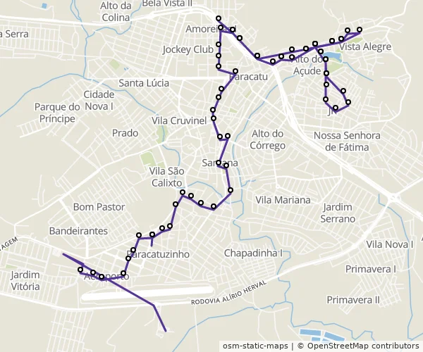 Mapa do itinerário da linha