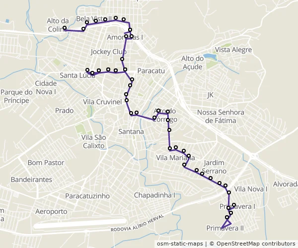 Mapa do itinerário da linha