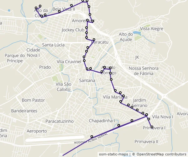 Mapa do itinerário da linha