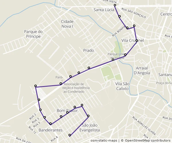 Mapa do itinerário da linha