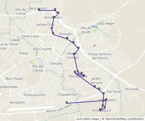 Mapa do itinerário da linha