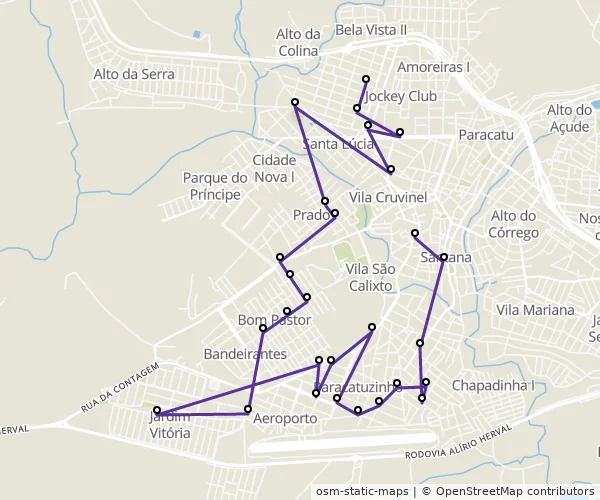 Mapa do itinerário da linha