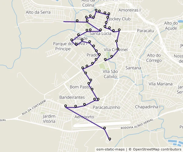 Mapa do itinerário da linha
