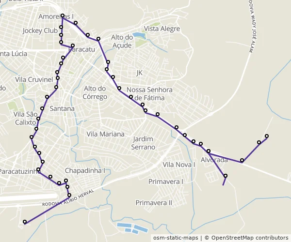 Mapa do itinerário da linha