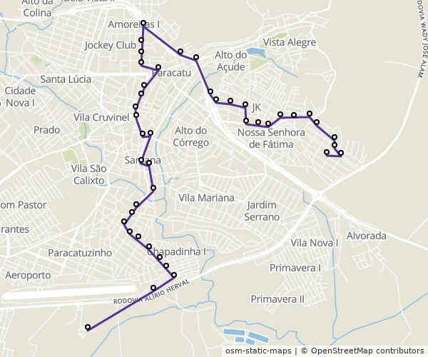 Mapa do itinerário da linha