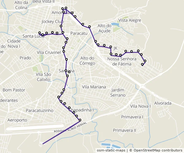 Mapa do itinerário da linha