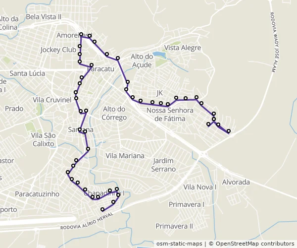 Mapa do itinerário da linha