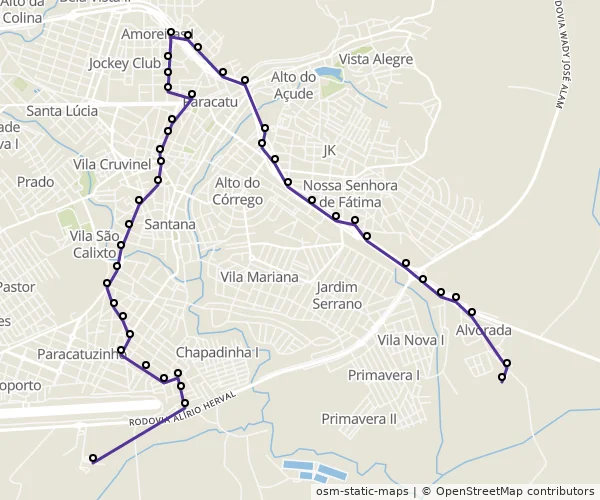 Mapa do itinerário da linha