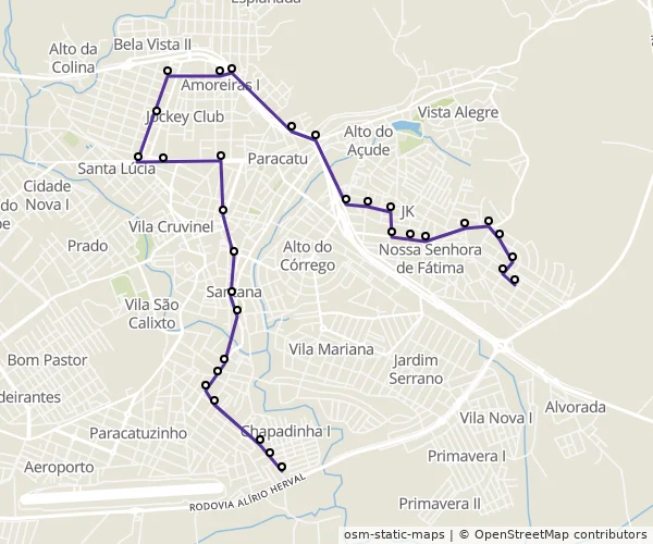 Mapa do itinerário da linha