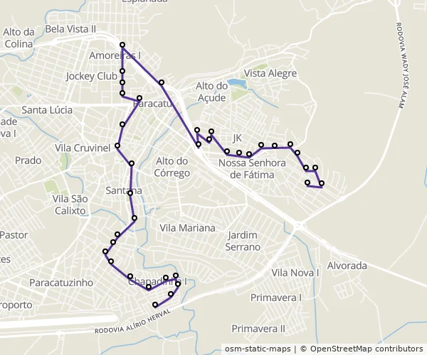 Mapa do itinerário da linha