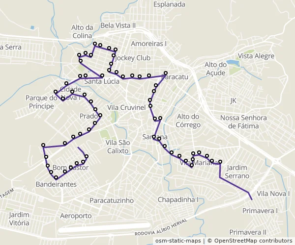 Mapa do itinerário da linha