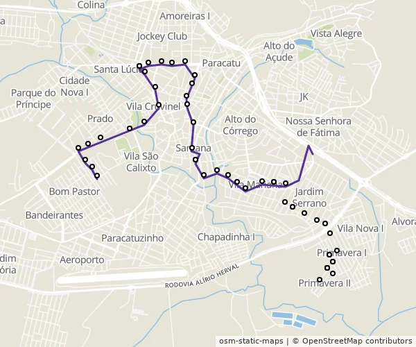 Mapa do itinerário da linha