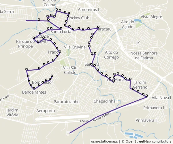Mapa do itinerário da linha