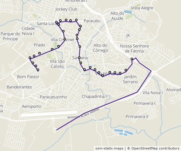 Mapa do itinerário da linha