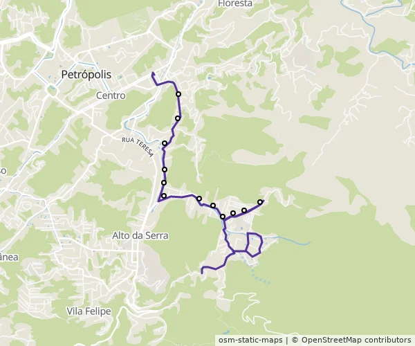Mapa do itinerário da linha