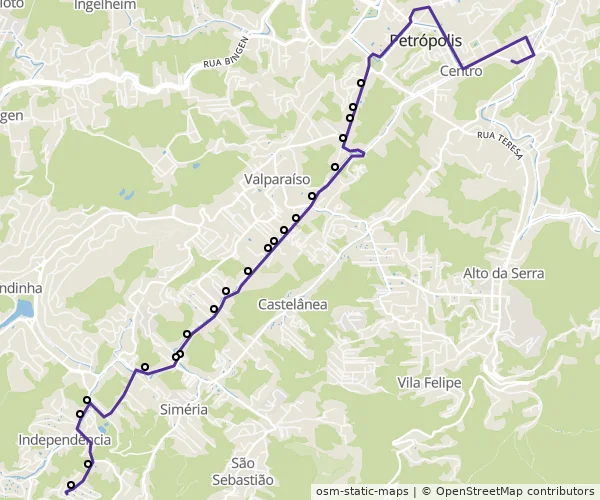 Mapa do itinerário da linha