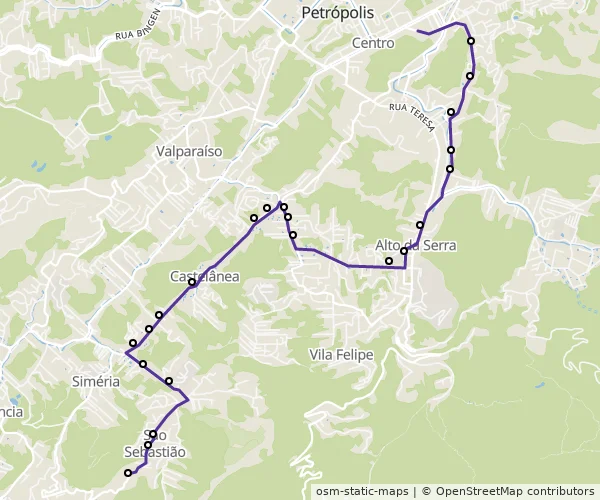 Mapa do itinerário da linha