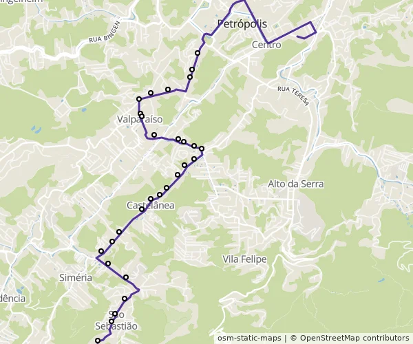 Mapa do itinerário da linha