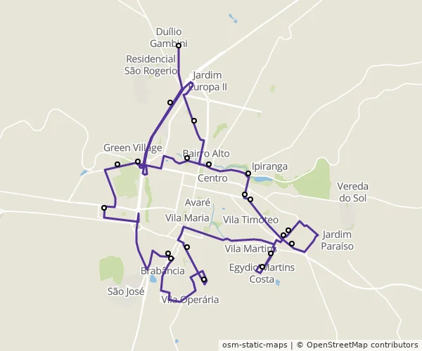 Mapa do itinerário da linha