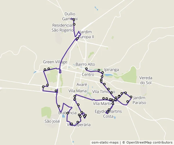 Mapa do itinerário da linha