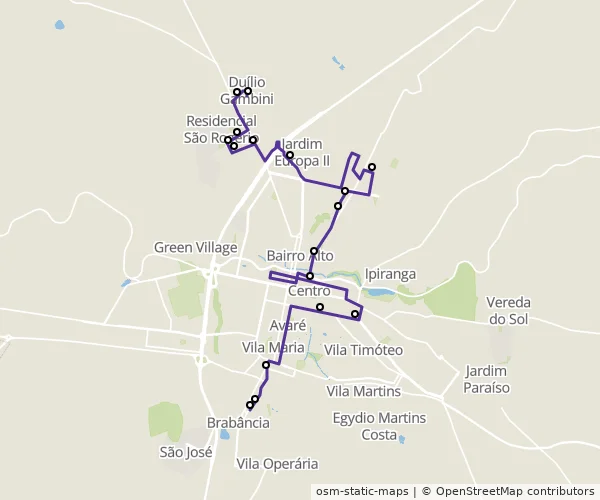 Mapa do itinerário da linha