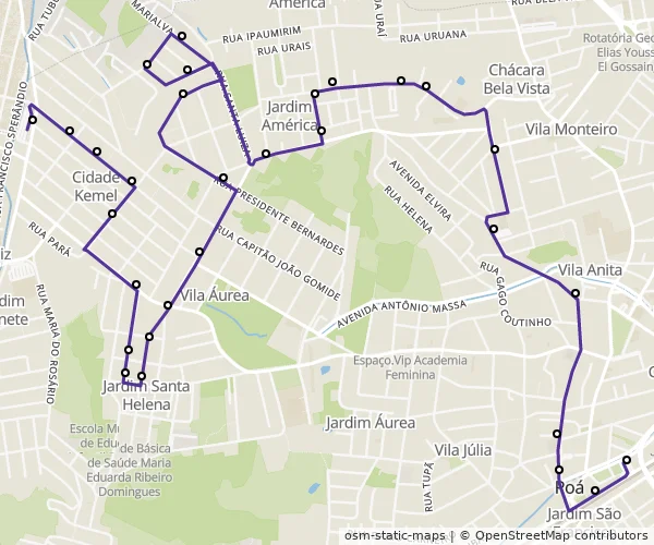 Mapa do itinerário da linha