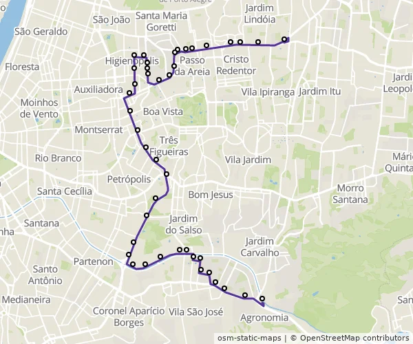 Mapa do itinerário da linha