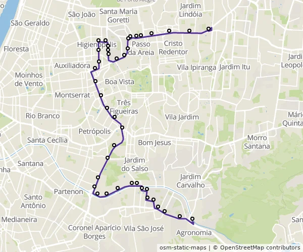 Mapa do itinerário da linha