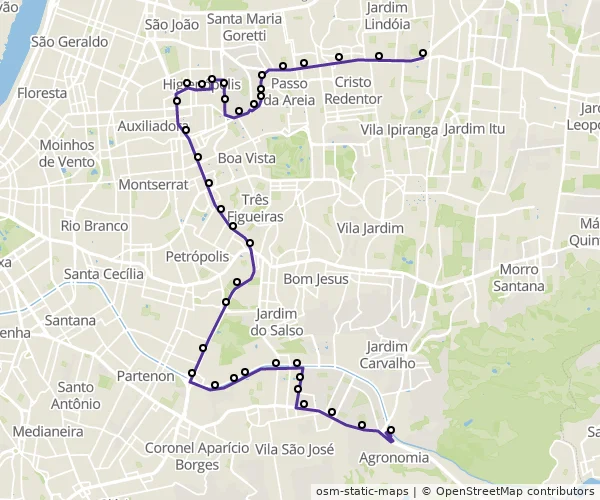 Mapa do itinerário da linha