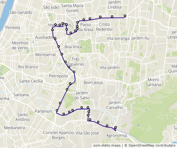 Mapa do itinerário da linha