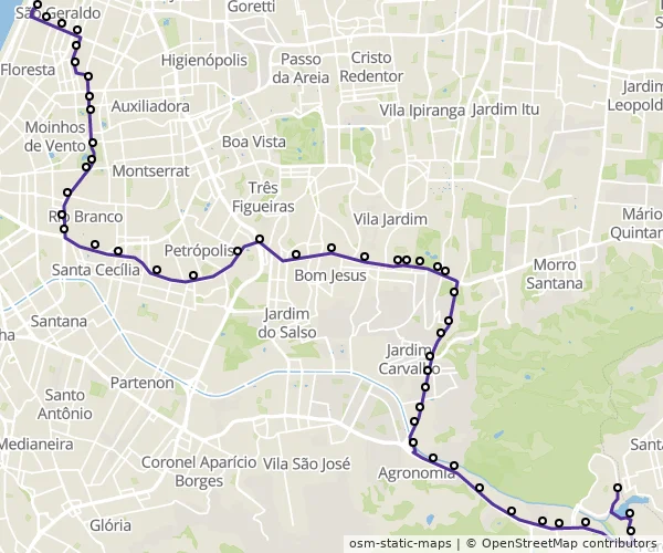 Mapa do itinerário da linha