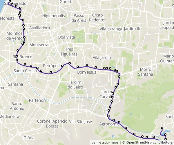 Mapa do itinerário da linha
