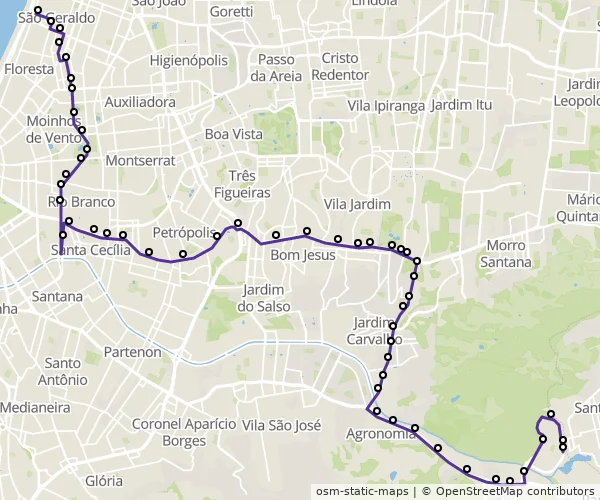 Mapa do itinerário da linha