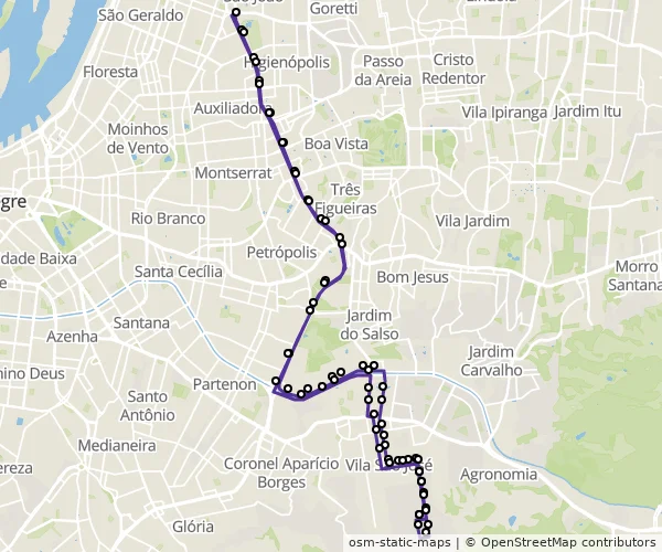 Mapa do itinerário da linha