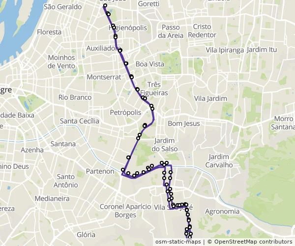 Mapa do itinerário da linha