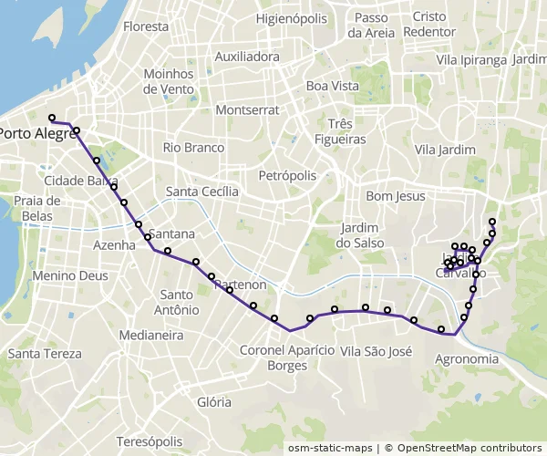 Mapa do itinerário da linha