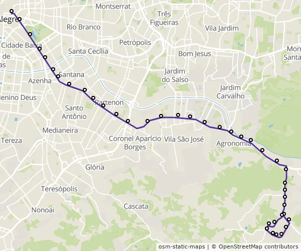 Mapa do itinerário da linha