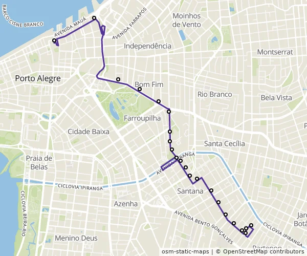 Mapa do itinerário da linha