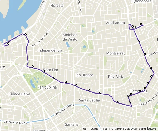 Mapa do itinerário da linha