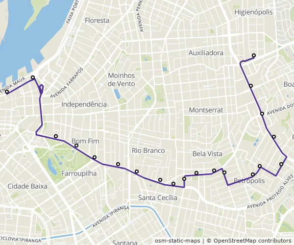 Mapa do itinerário da linha