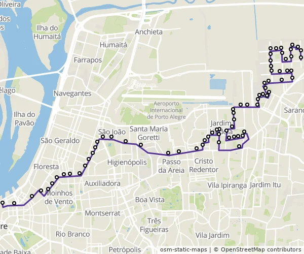 Mapa do itinerário da linha