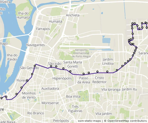 Mapa do itinerário da linha